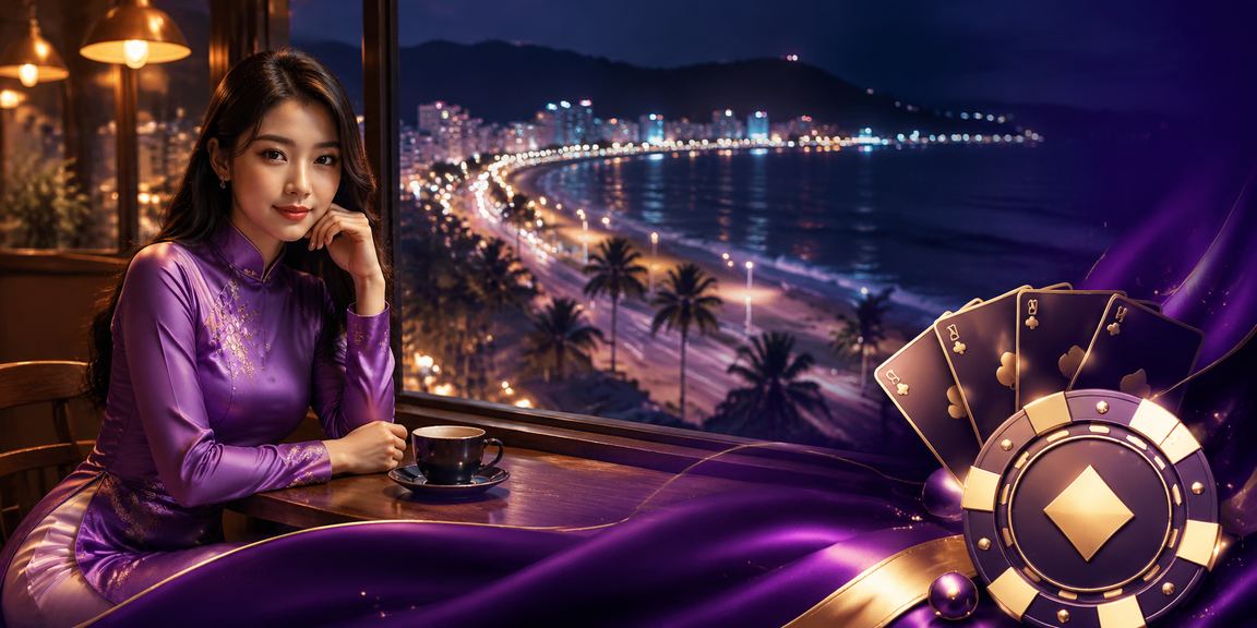 Người phụ nữ mặc áo dài tại Phan Thiết tham gia trò chơi bài trực tuyến trong không gian sang trọng